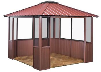 10x10 Deep Red Gazebo with two louver sections and lower wall panels in Amherst